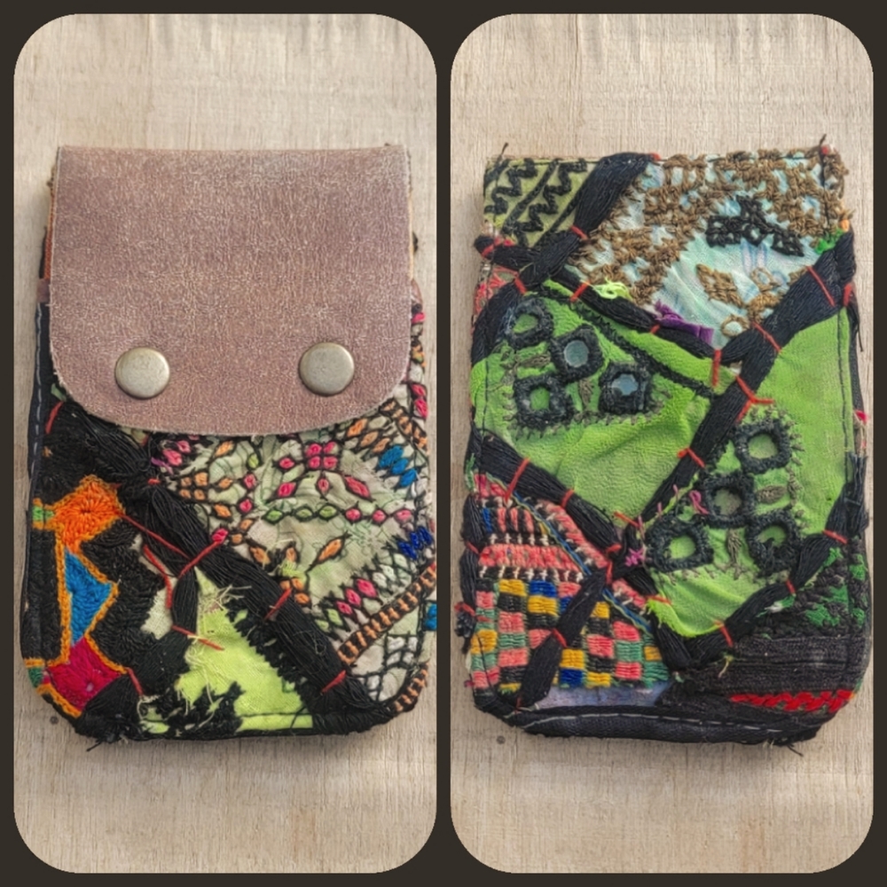 🫡🧀 Free People Boho Embroidered Repurposed vtg banjara hippie Wallet card case